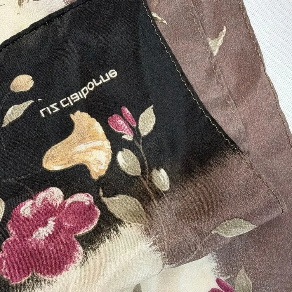 Liz Claiborne Vintage Silk Scarf Flowers Cream and Taupe